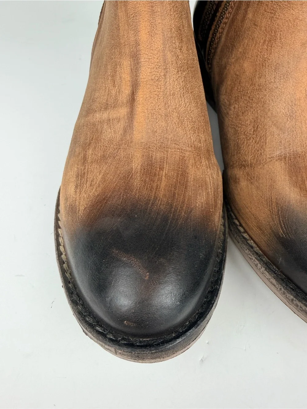 Circle G Burnished Distressed Leather Ankle Boots Sz 7.5 Western Double‎ Zip